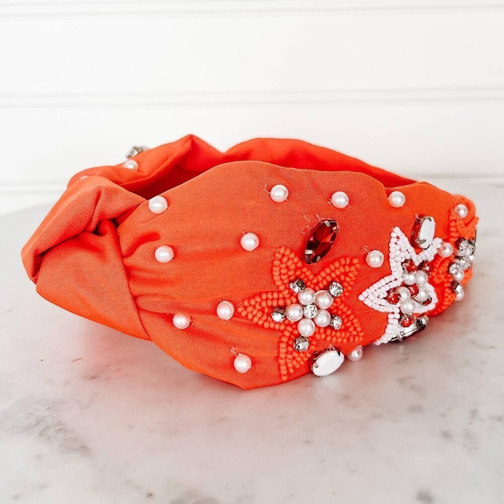 Orange & White Star Game Day Beaded Head Band